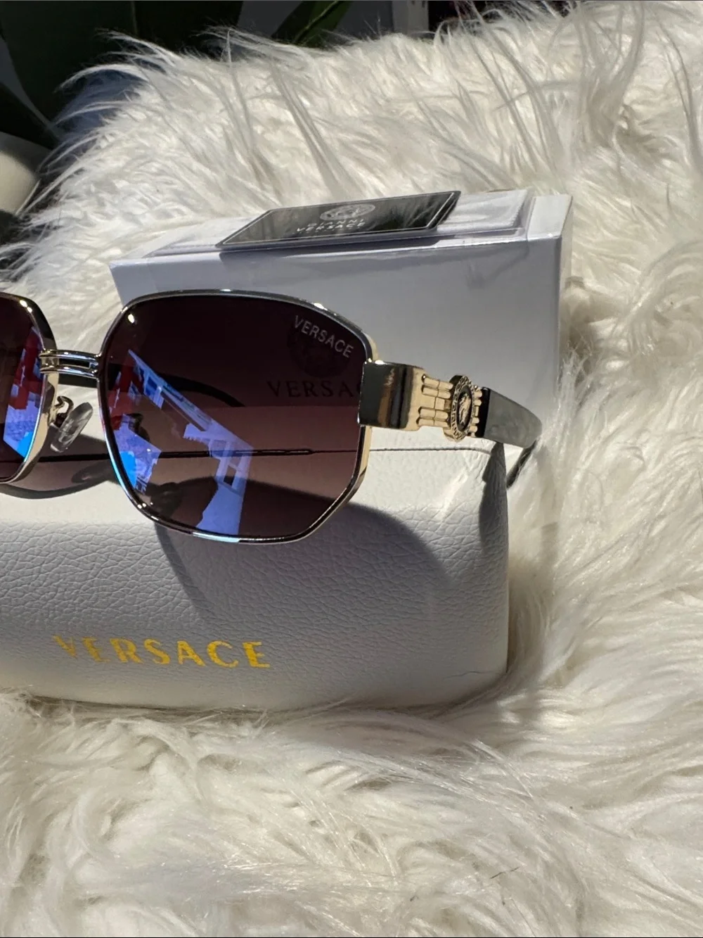 Versace Gold-Tone Sunglasses with Gradient brown Lenses